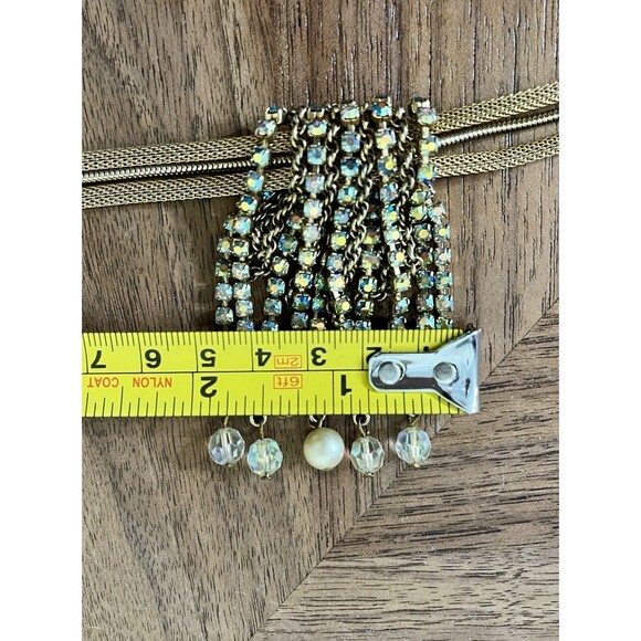 VTG Regency Gold Tone Faux Pearl Aurora Borealis Waterfall Mesh Necklace - Picture 9 of 9